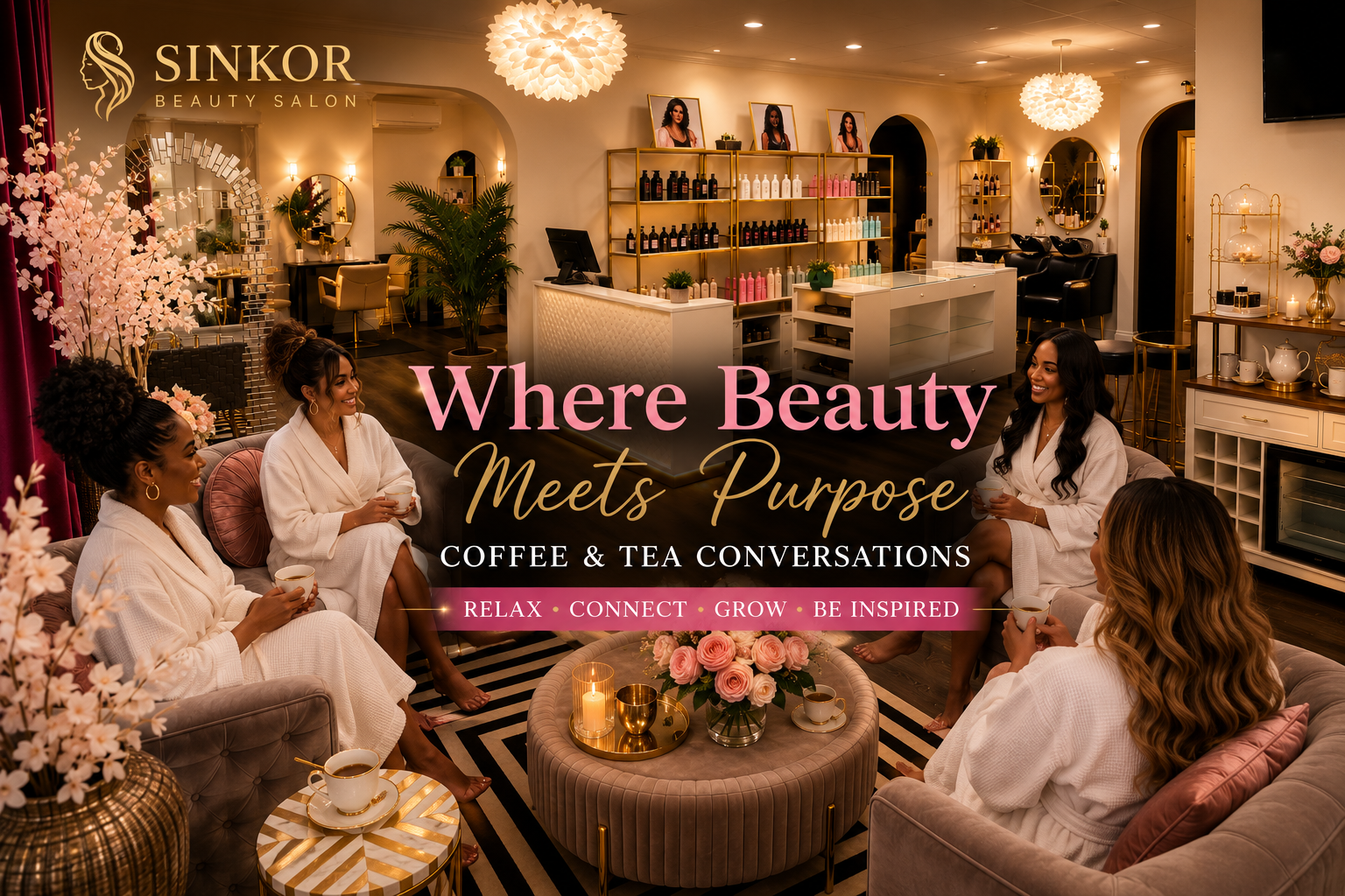Where Beauty Meets Purpose event flyer — Coffee and Tea Conversations