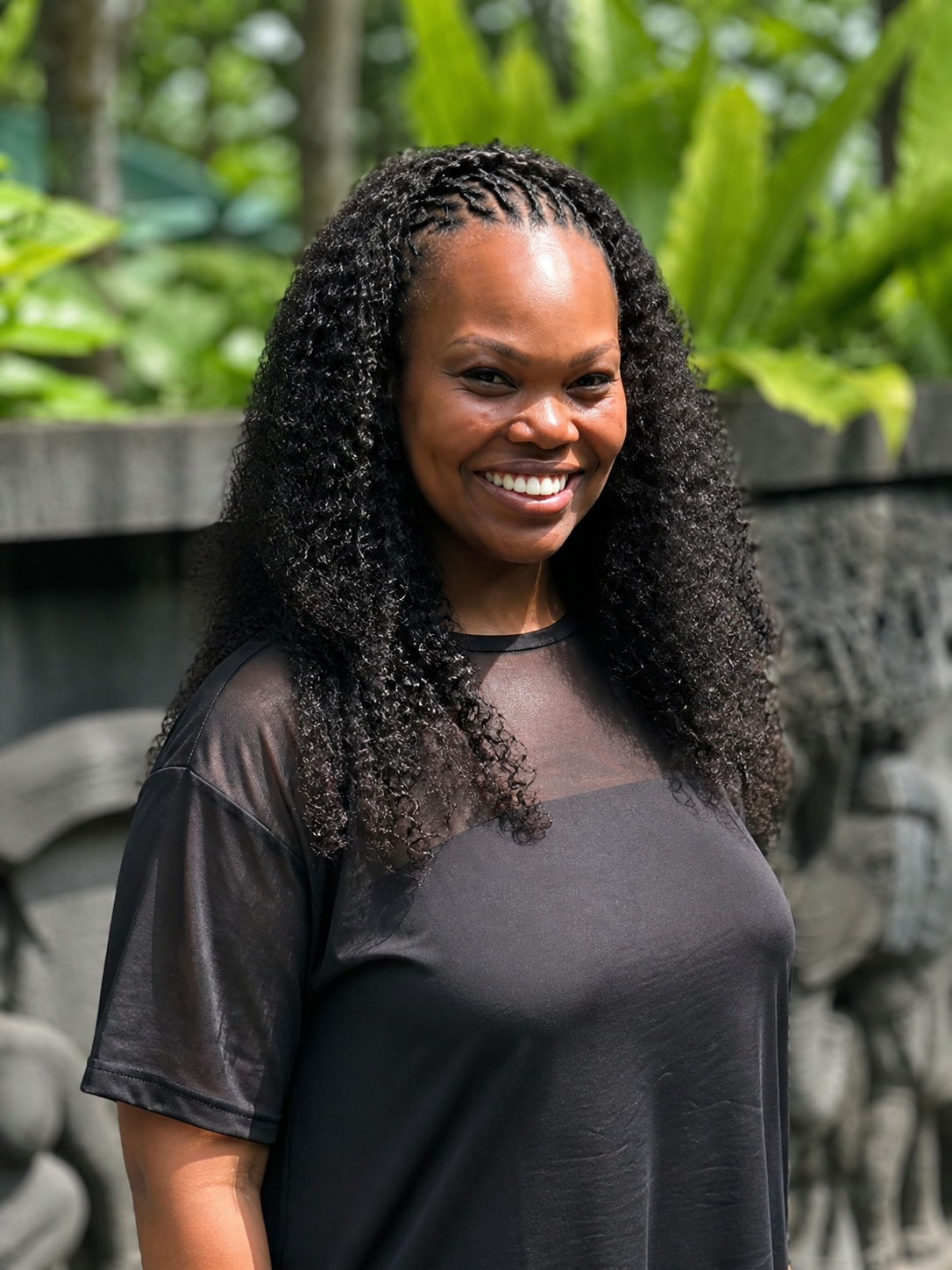 Natural curls outdoor portrait at Sinkor Beauty Salon