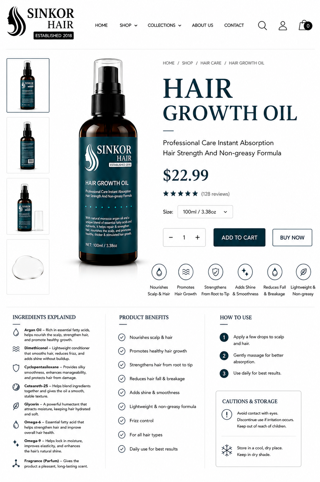 Sinkor Hair Growth Oil — Professional argan oil formula