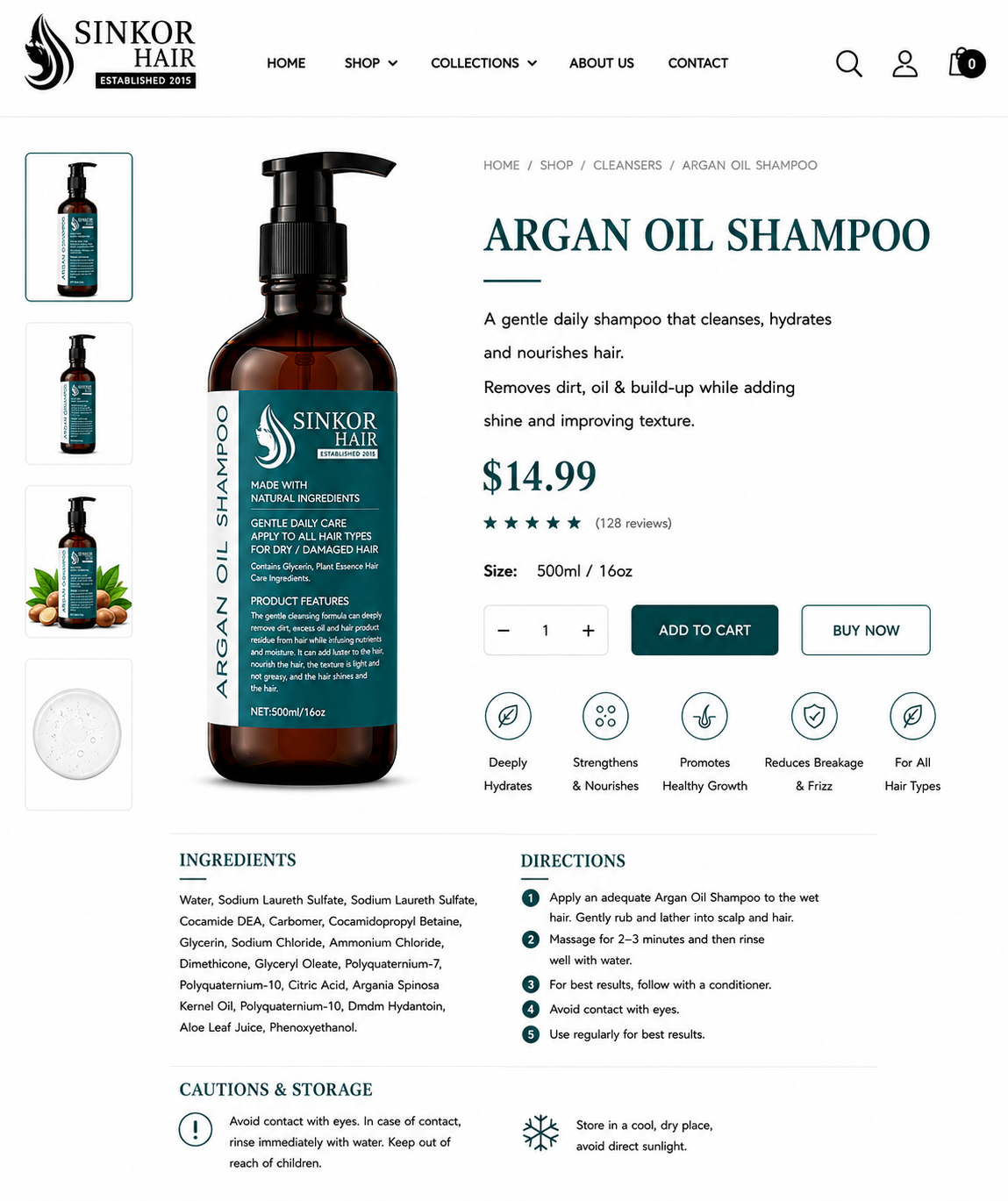 Sinkor Argan Oil Shampoo — gentle daily cleansing