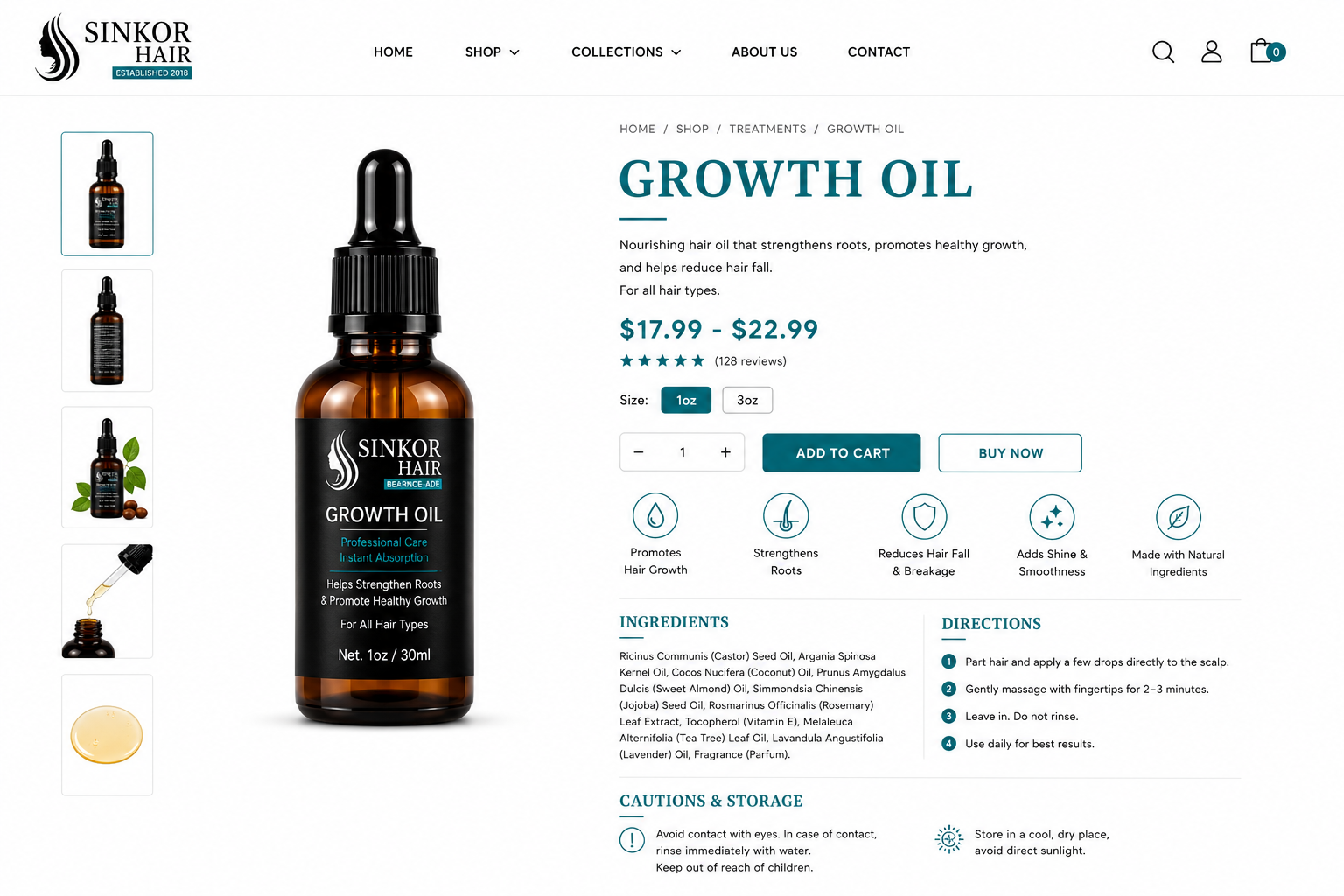 Sinkor Growth Oil — Castor, Rosemary & Tea Tree formula