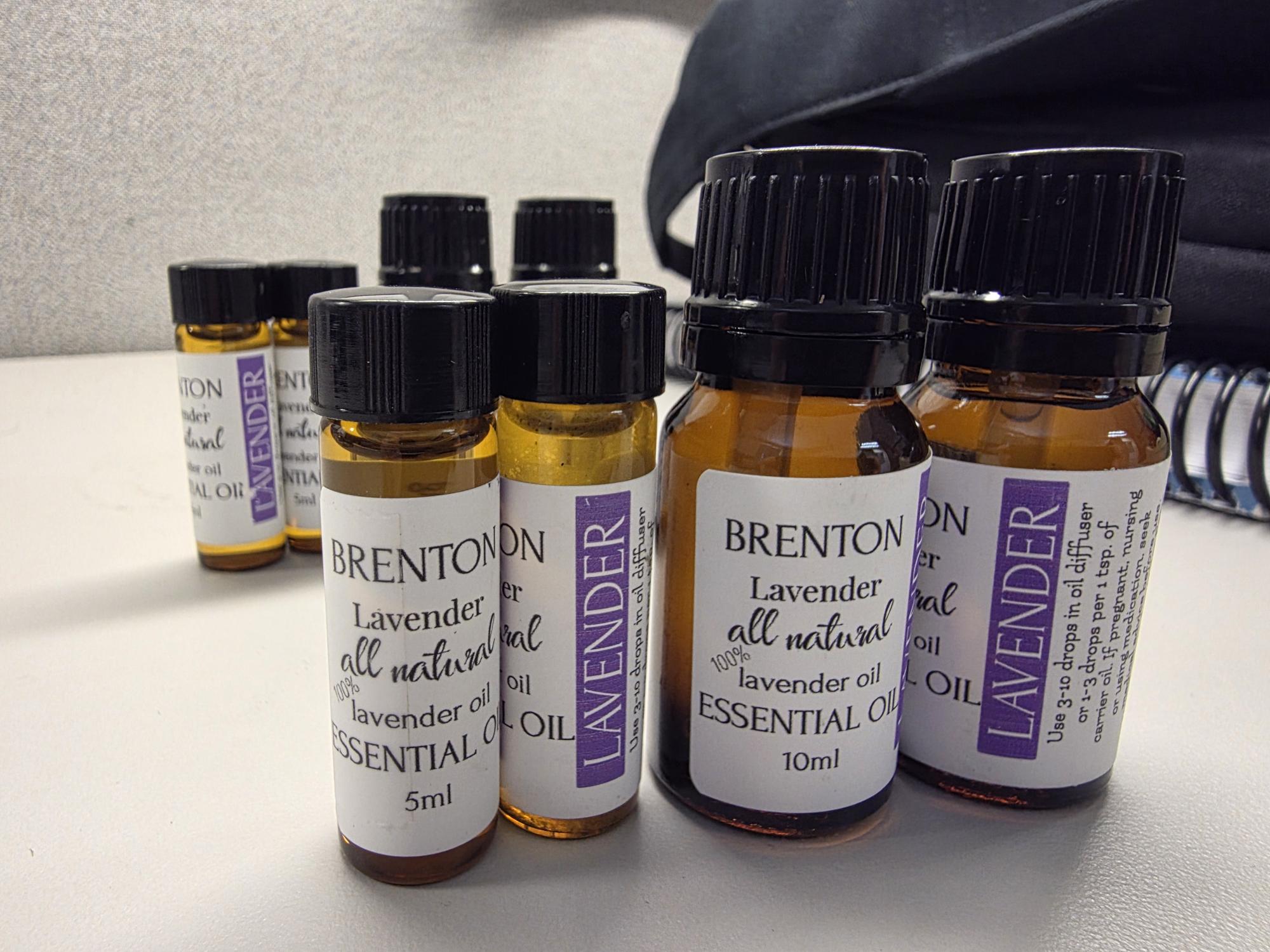 Numbered lavender oil bottles prepared at Brenton Family Farms