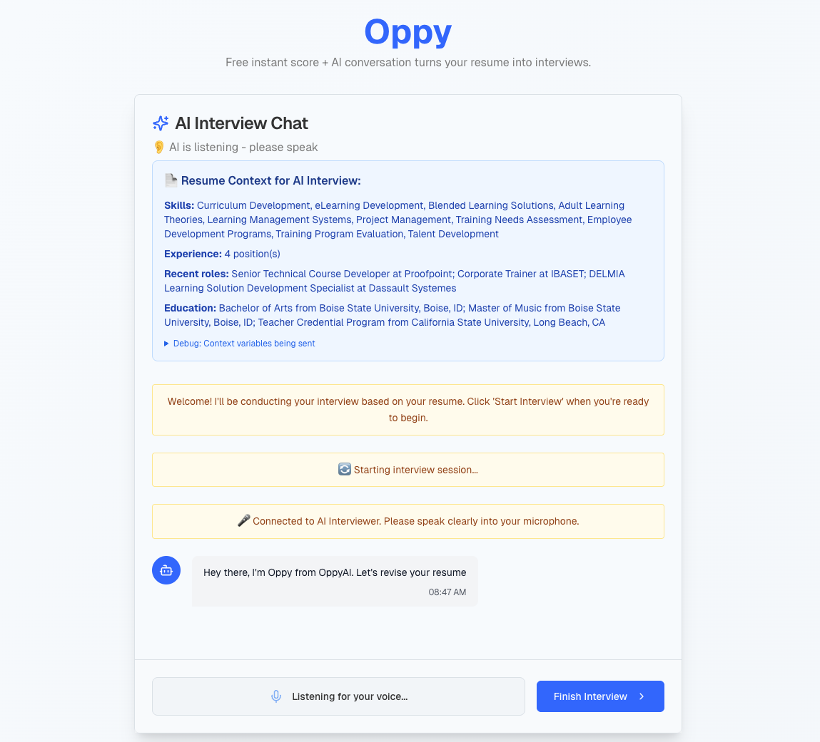 AI voice interview to improve your resume