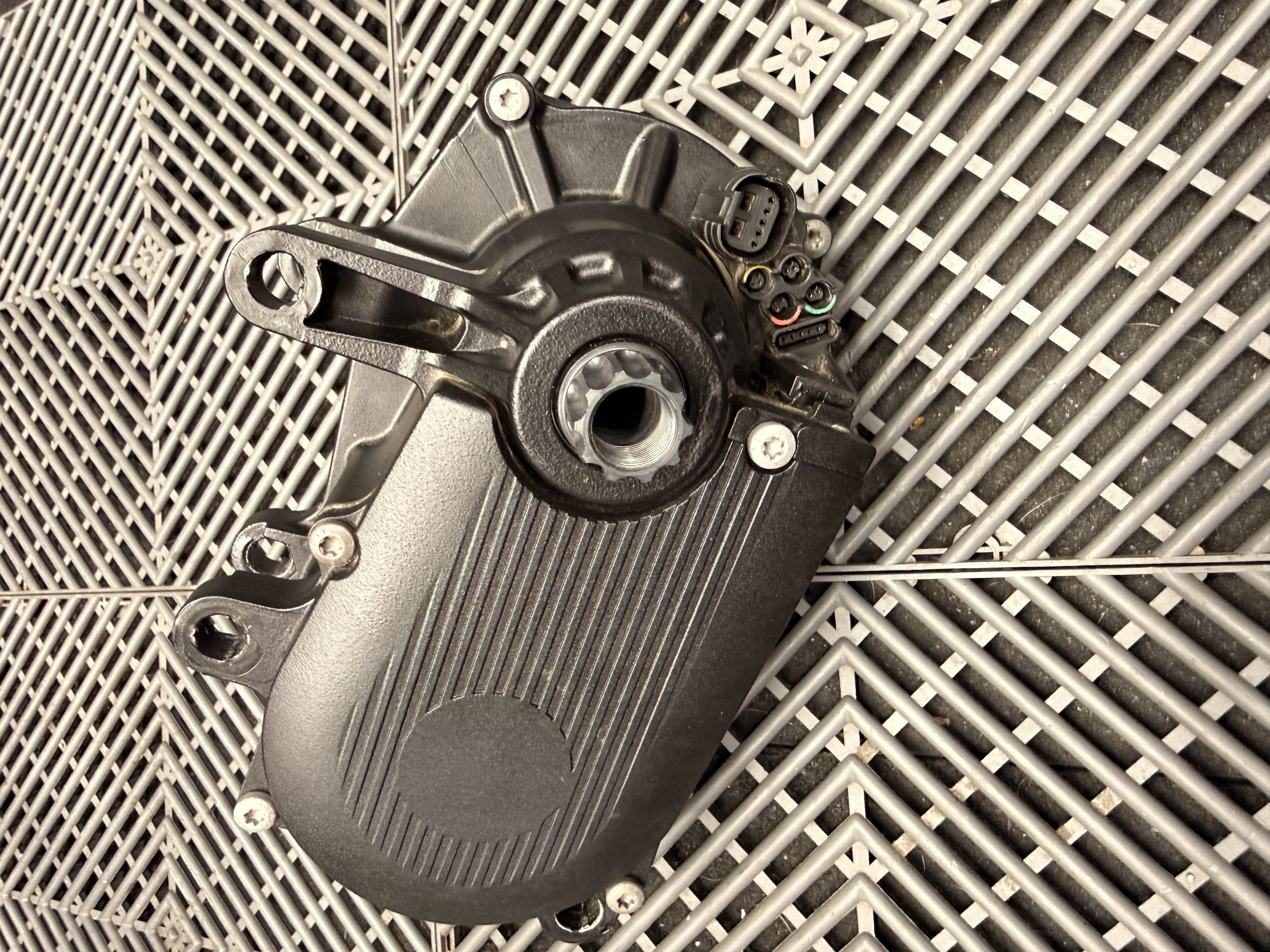 Motor housing and electrical connector details photographed during repair work