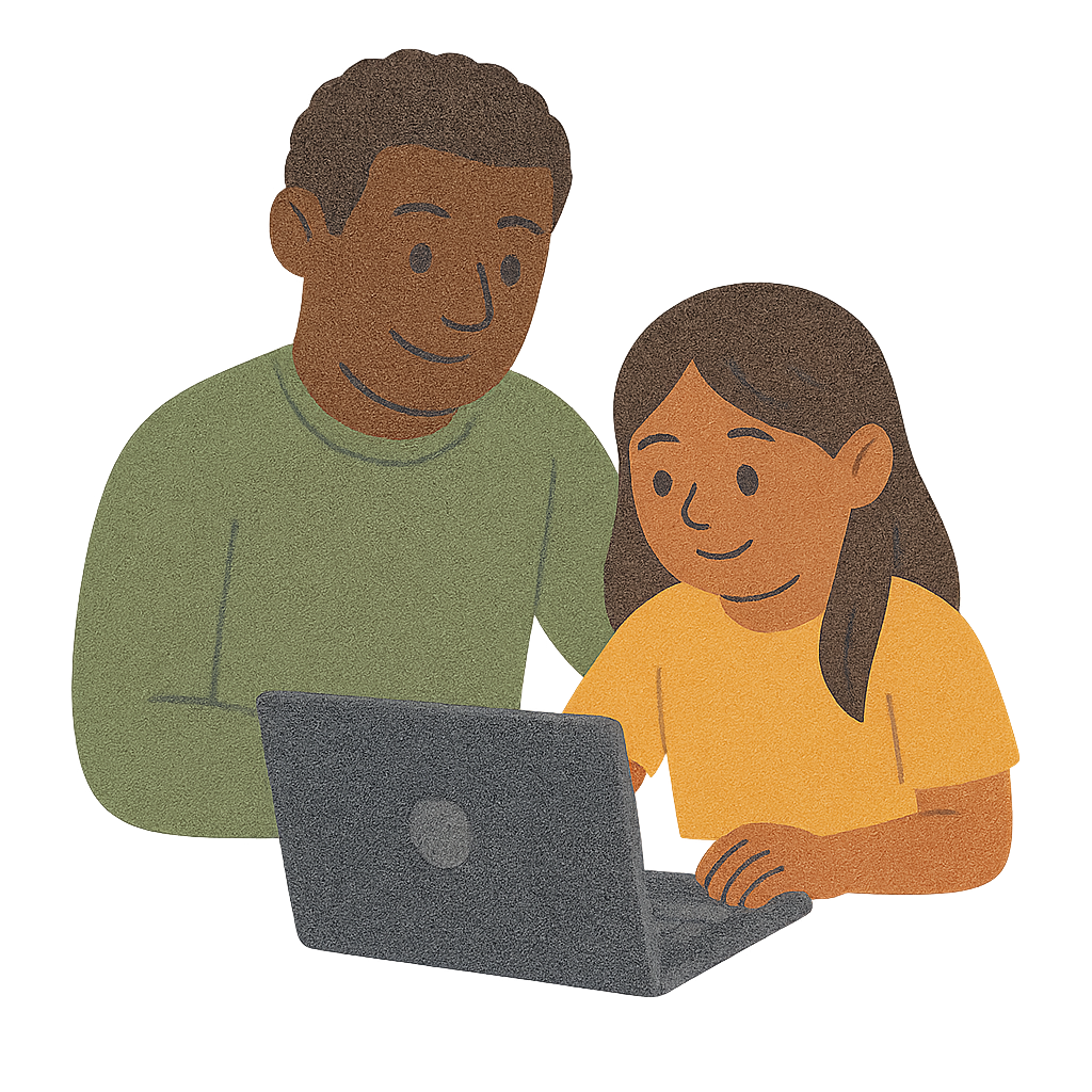 Father and daughter on laptop