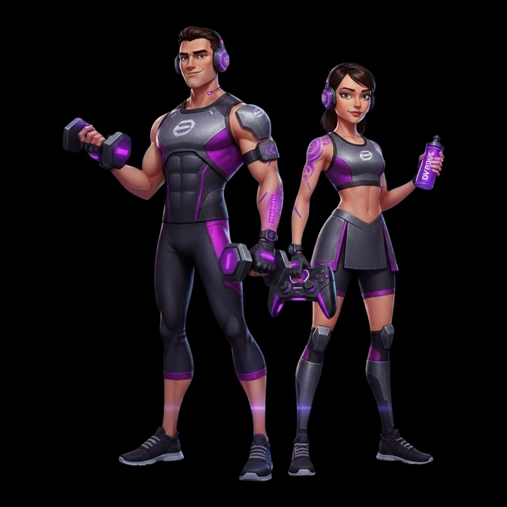 OverDrive — gamer-athlete duo in athletic gear