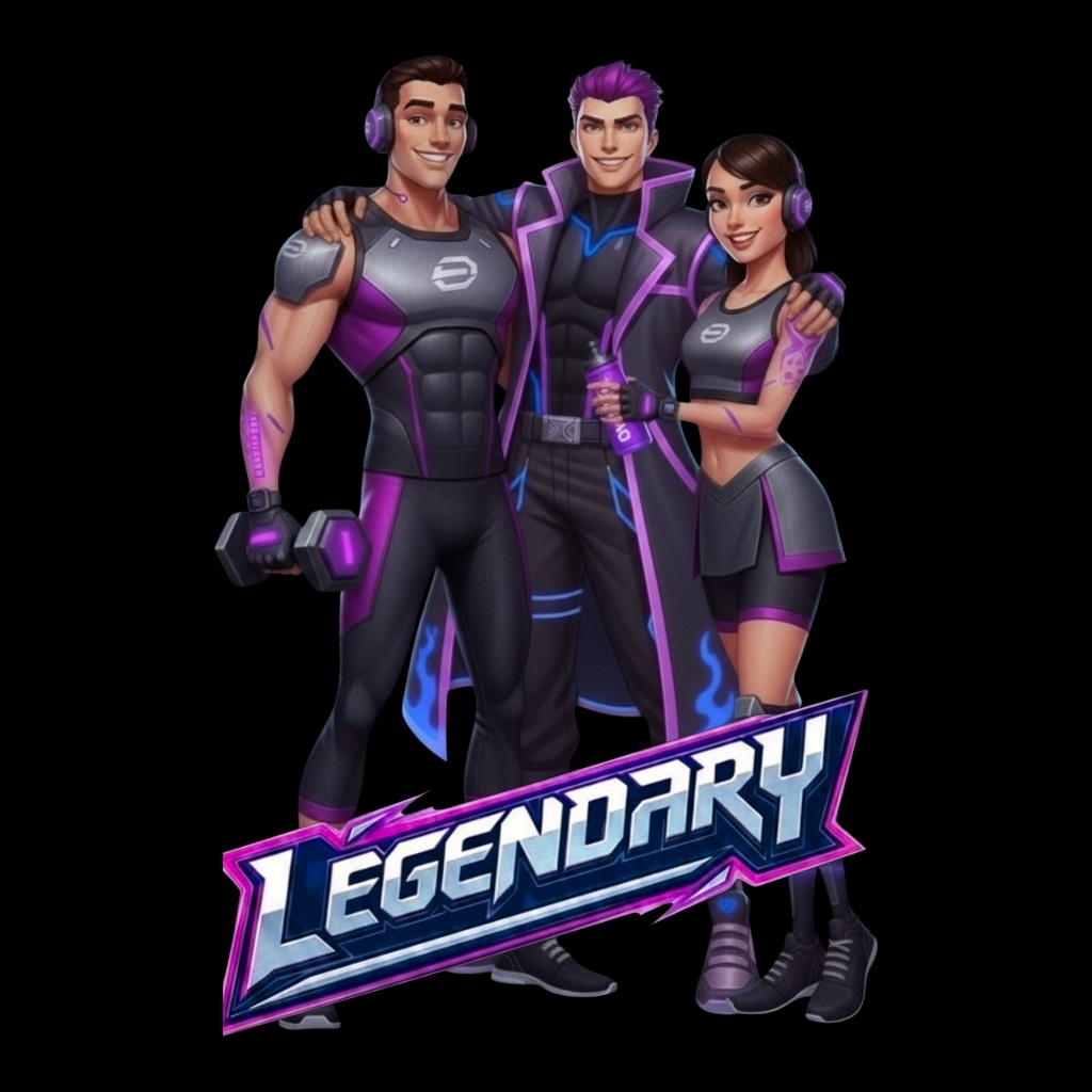 Legendary — full trio with OverSpeed mascot and 'LEGENDARY' text banner