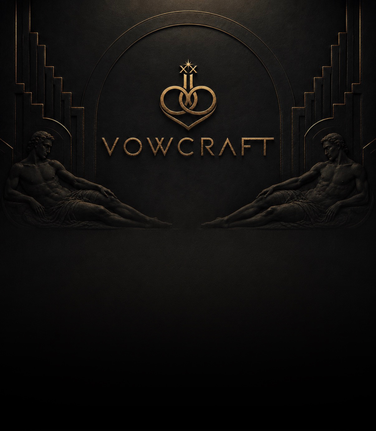 VOWCRAFT ornamental crest — arch, twin figures, and gold lettering