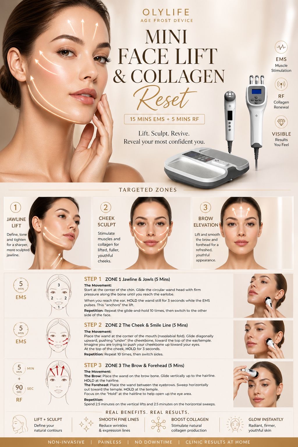 OlyLife Age Frost Device Mini Face Lift Collagen Reset EMS RF