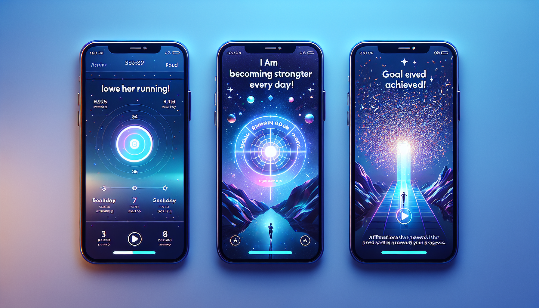 GoldMind app — set a goal, get a personalized affirmation, track your progress, and celebrate when your affirmation comes true