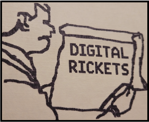 Digital Rickets — character holding banner