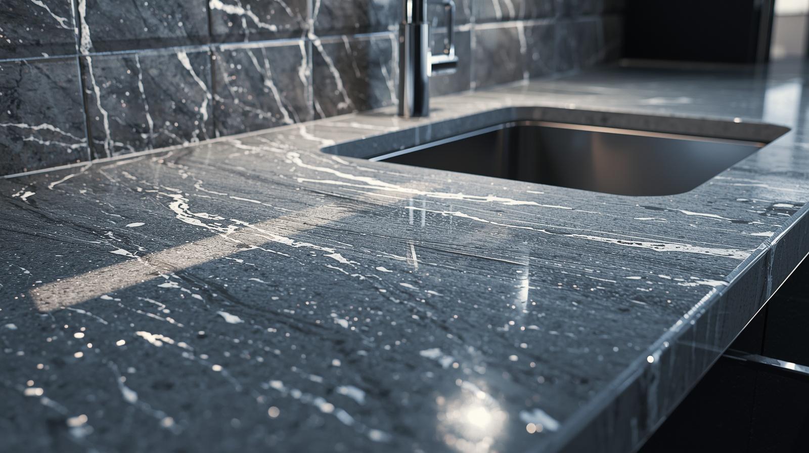 Sparkling clean dark marble countertop