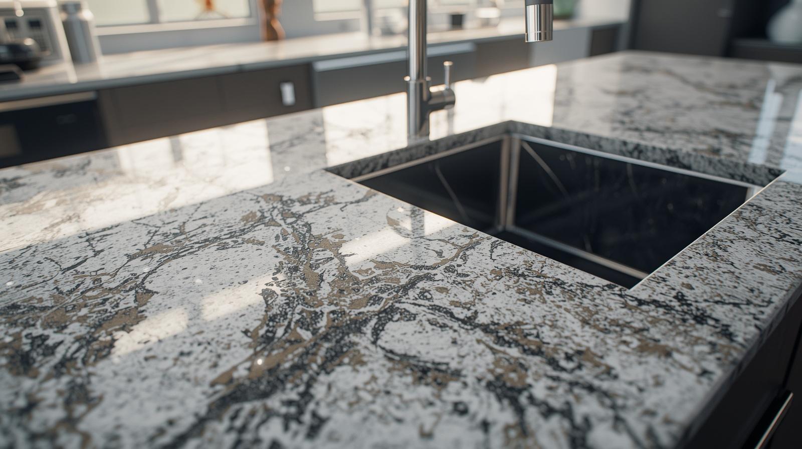 Luxury kitchen with light granite countertop