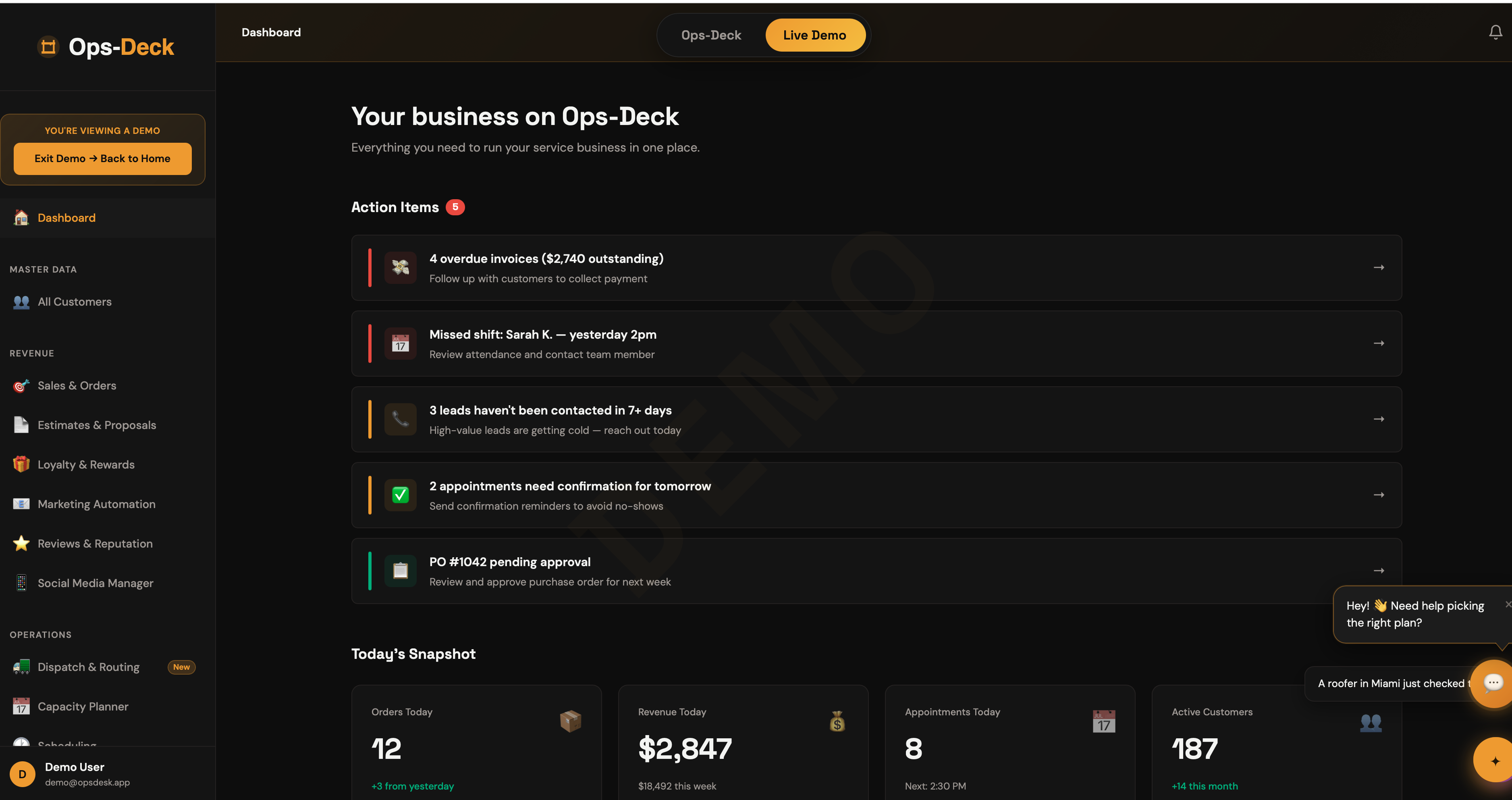Ops-Deck Live Demo Dashboard — see the full command center in action