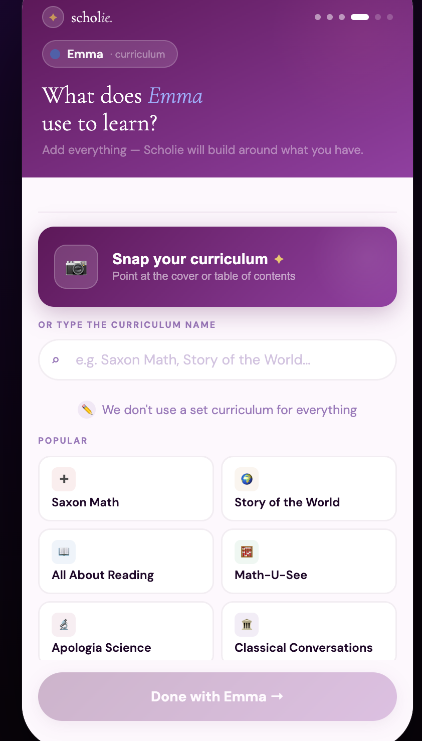 Scholie curriculum setup