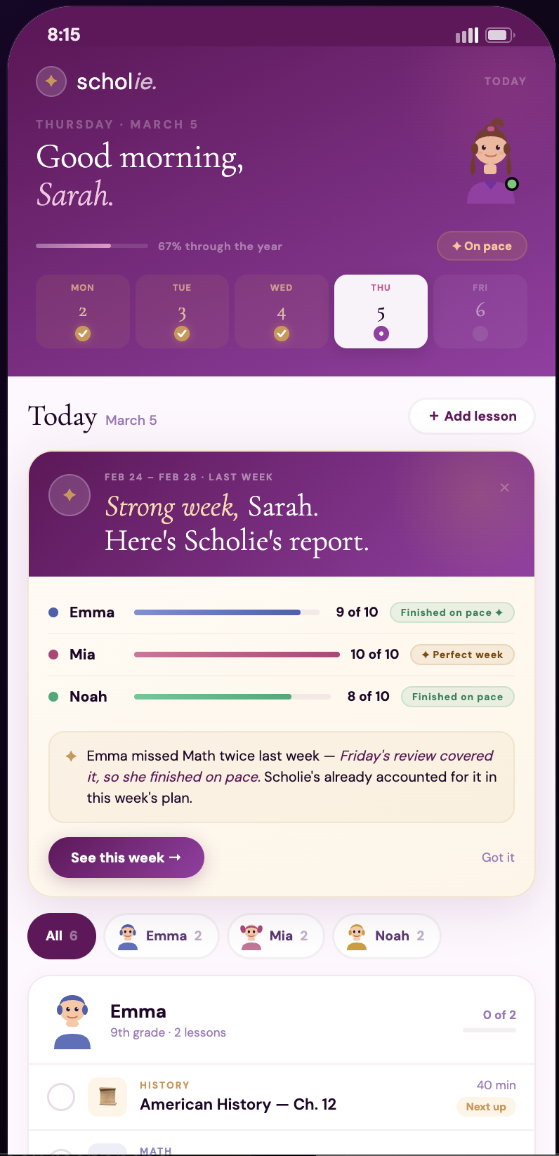 Scholie daily dashboard