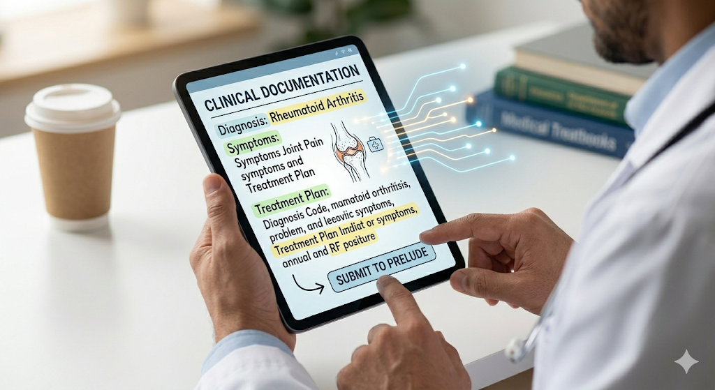 Doctor using Prelude to submit clinical documentation for prior authorization