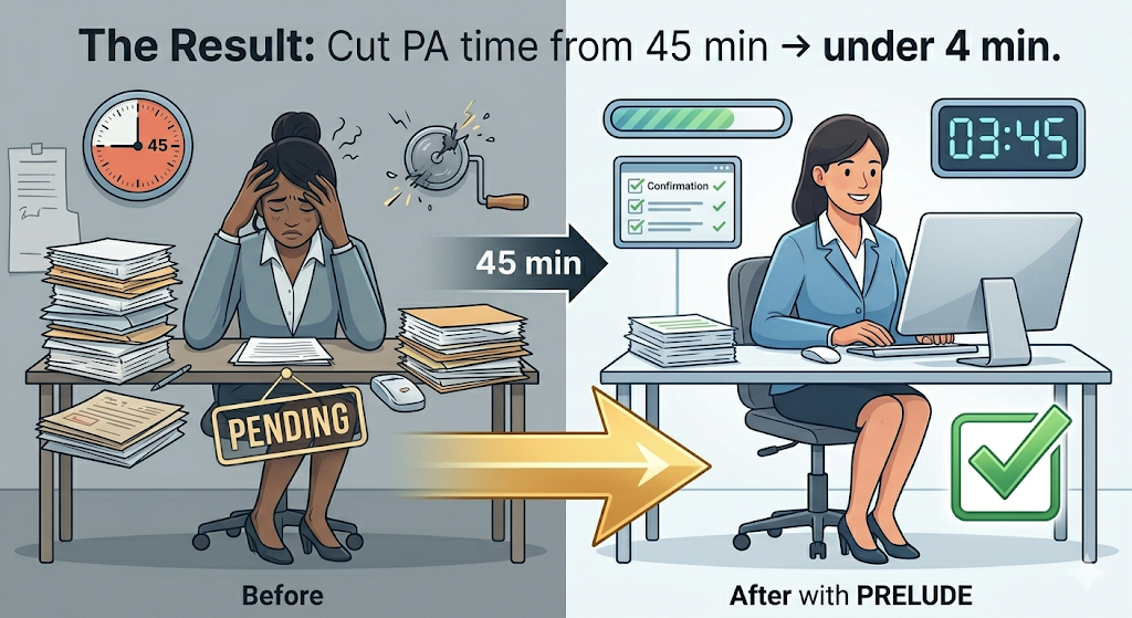 Before and after: PA time cut from 45 minutes to under 4 minutes with Prelude
