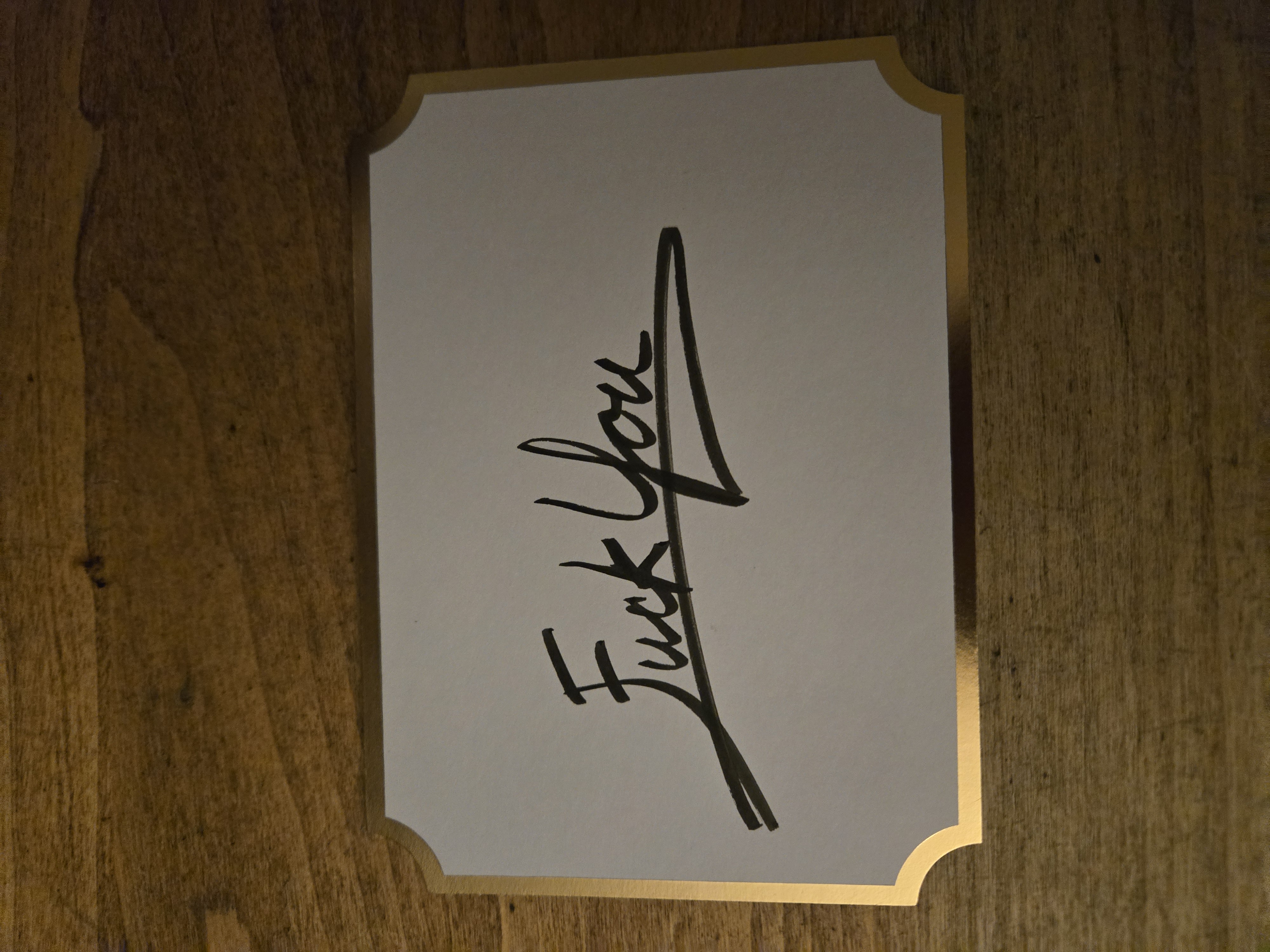 The Classic – gold corner borders, cursive handwriting on cream card stock