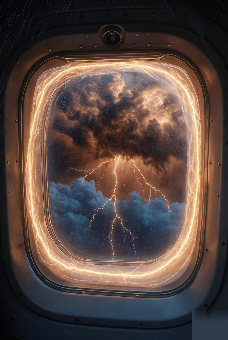 Storm through airplane window
