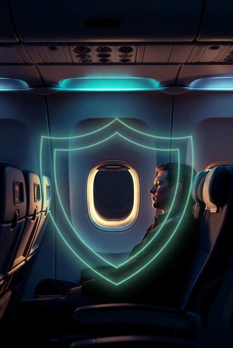 Passenger protected in flight