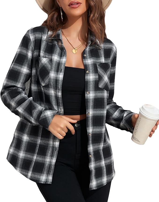 Flannel Shirt - Black — An oversized plaid flannel is the whole outfit.