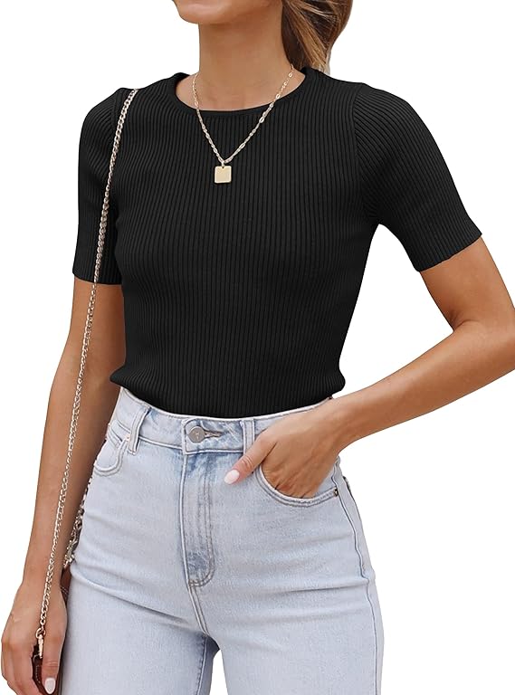 Short Sleeve Sweater Top - Black