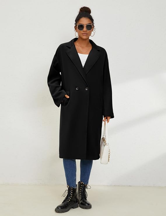 Oversized Wool Blend Coat, Black — An oversized wool-blend coat is the anchor piece.