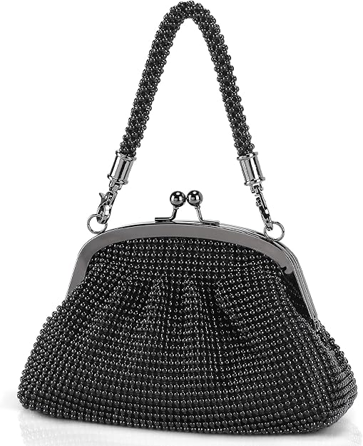 Rhinestone Clutch, Black Beaded — A beaded clutch carries the essentials.