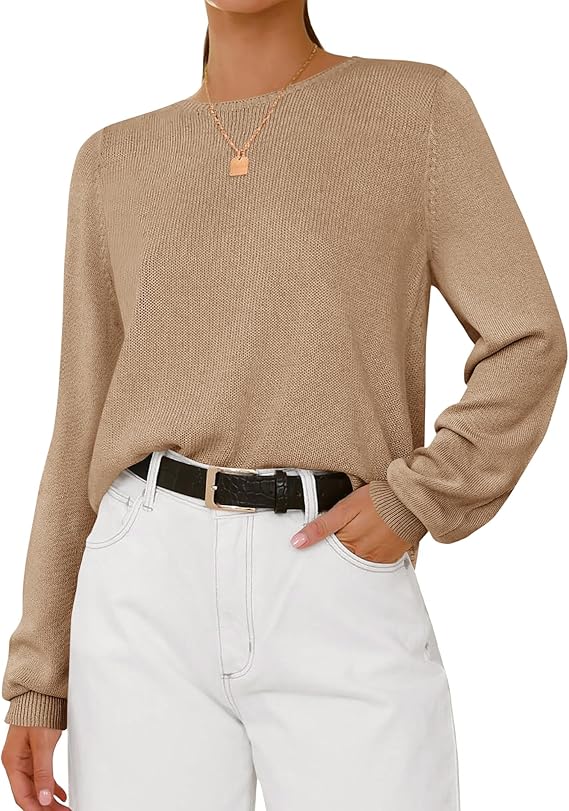 Women's Long Sleeve Crew Neck Sweater - Khaki