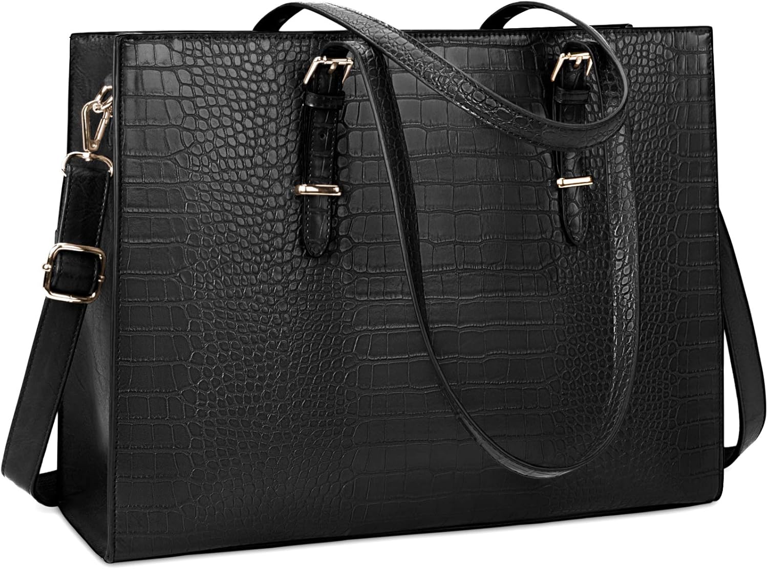 15.6 Inch Crocodile Leather Tote Bag - Black