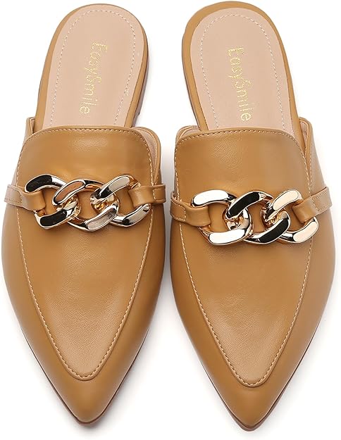 Metal Chain Decor Flat Mules - Metal-Chain Brown