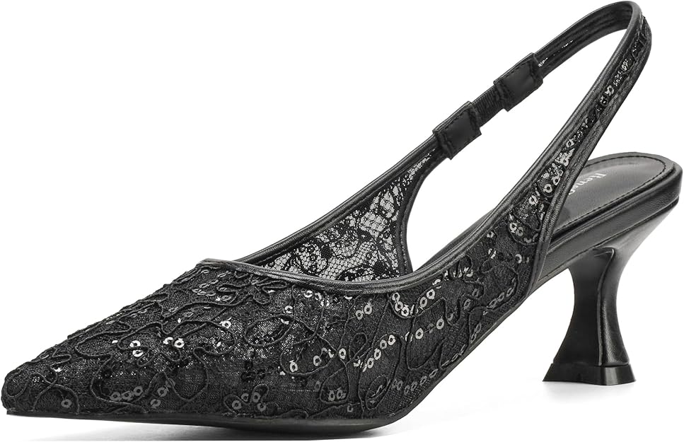 Lace Mesh Slingback, Black — A lace slingback keeps you upright all night.