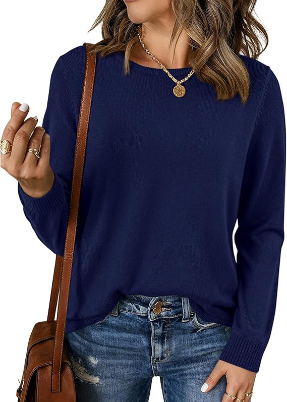 Long Sleeve Crew Neck Sweater - Navy Blue