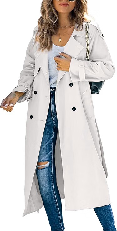 Long Trench Coat (White) — Ivory, double-breasted, and doing all the heavy lifting. Throw this over literally anything from this edit and it instantly looks like you planned the whole outfit around it.