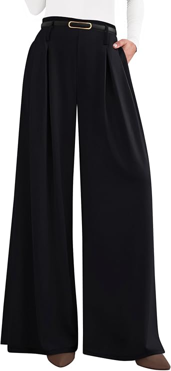 Women's Wide Leg Dress Pants, Black — Wide-leg pleated trousers add polish.