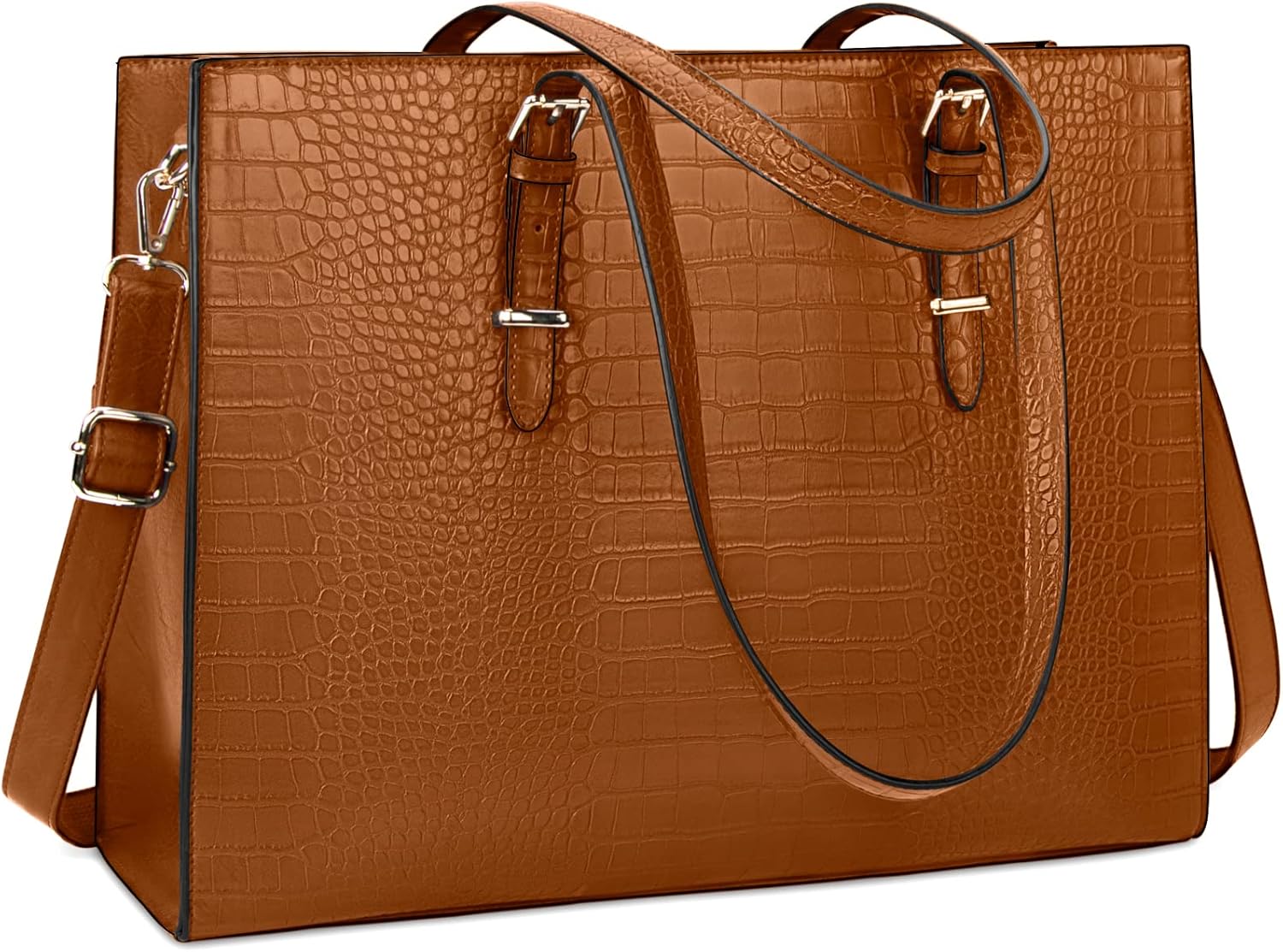 15.6 Inch Crocodile Leather Tote Bag - Brown