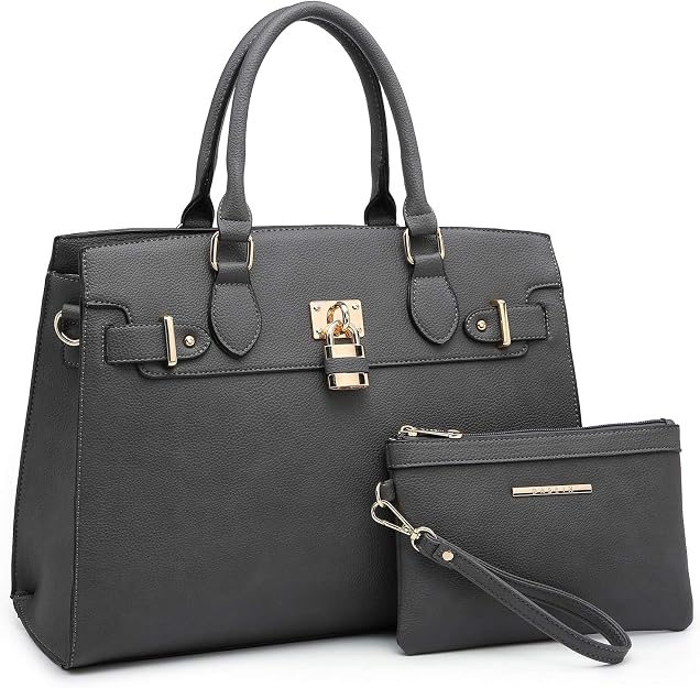Top Handle Satchel and Clutch (Black) — Black structured leather, gold hardware.