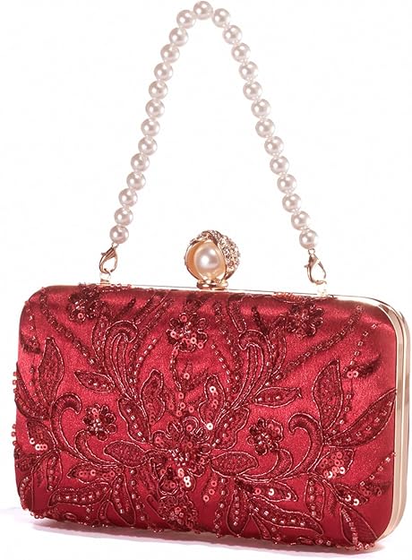 Sequins Beaded Evening Bag - Red — A beaded red clutch carries the evening.