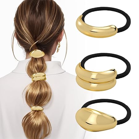 JIRIS Gold Metal Bubble Hair Ties (3-pack) — Geometric gold bubble hair ties, 3-pack.