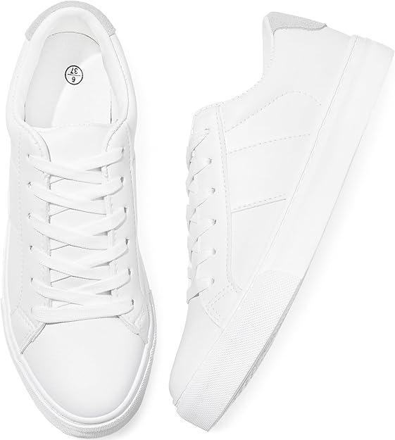Adokoo White Leather Fashion Sneakers — Classic white leather fashion sneakers.