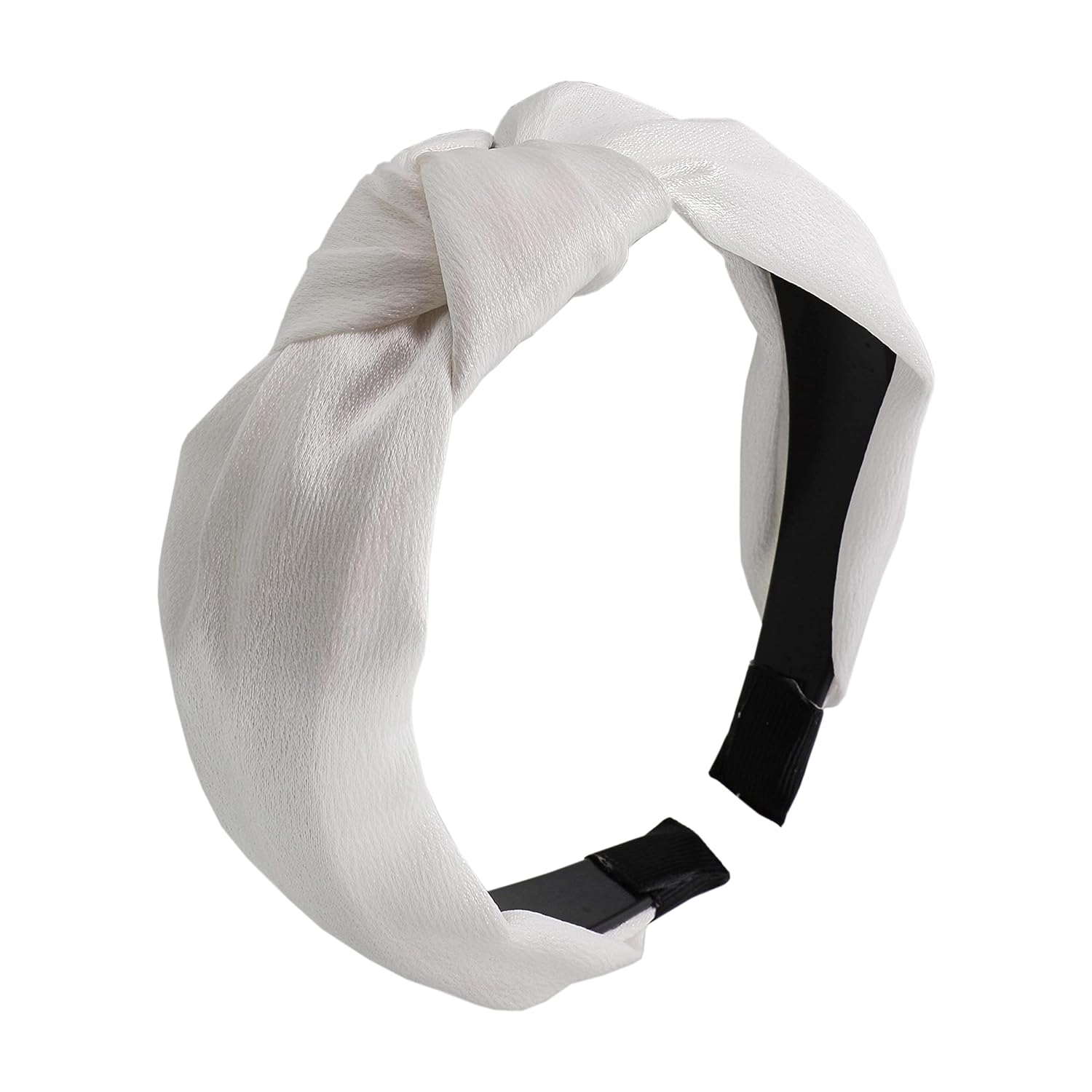 White Satin Knotted Headband — Shimmer white satin knotted headband.