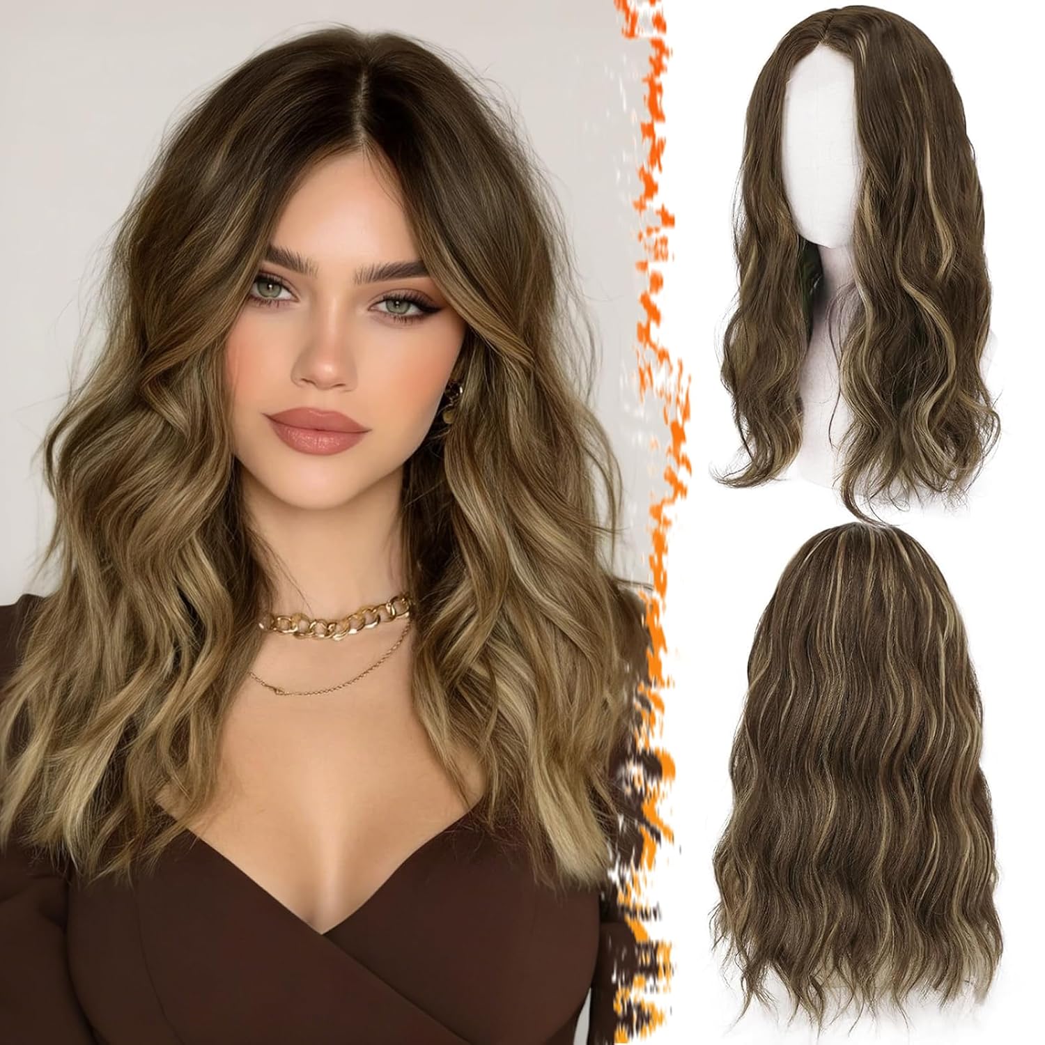 BARSDAR Wavy Brown Highlight Wig — Wavy, highlighted, effortlessly styled. Look put-together from parking lot to cool-down.