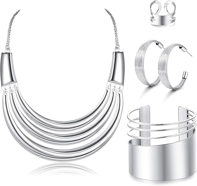 JOERICA Silver Jewelry Set — Necklace, bracelet, earrings, and ring set in silver. Adjustable chain, statement-making but not overwhelming. The perfect bridal shower sparkle.