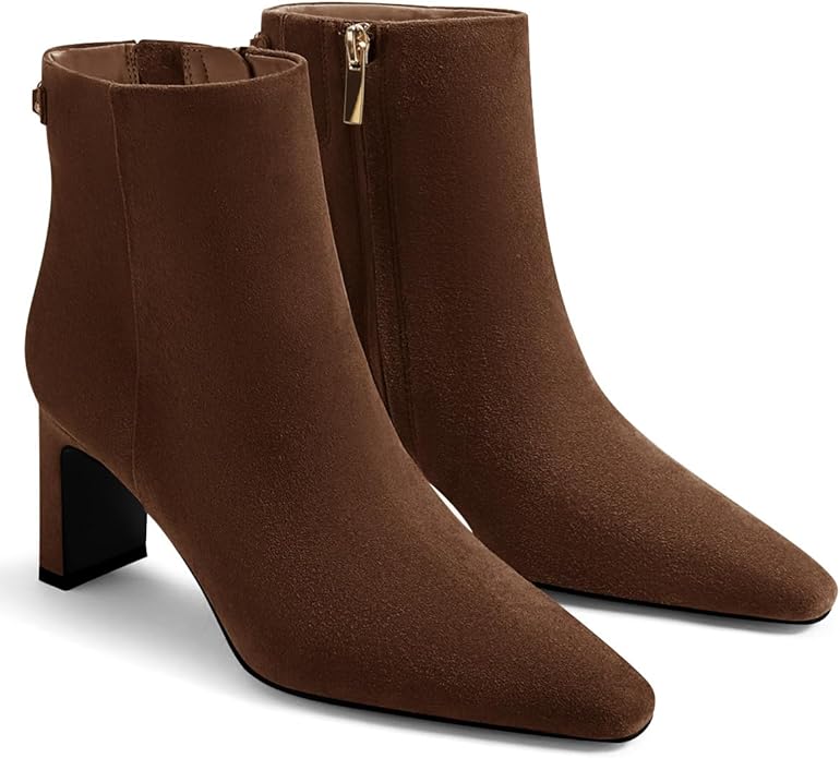 Coutgo Brown Suede Chunky Block-Heel Booties