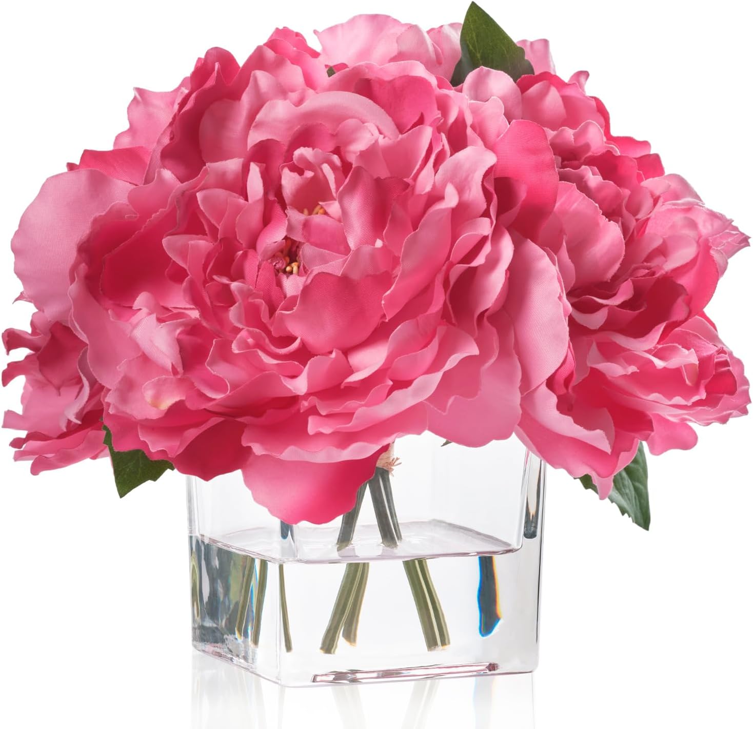 Artificial Pink Peony Arrangement — Two-stem silk peony arrangement in soft pink. No wilting, no watering, just permanent beauty as centerpiece.
