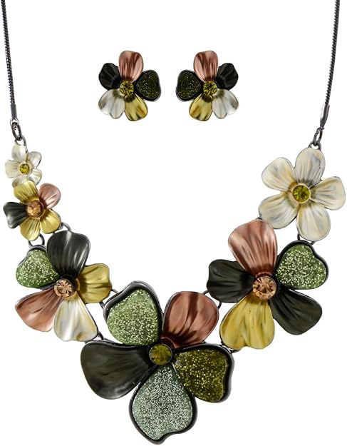 Mycitta Floral Statement Necklace & Earring Set — Floral statement necklace and earring set.