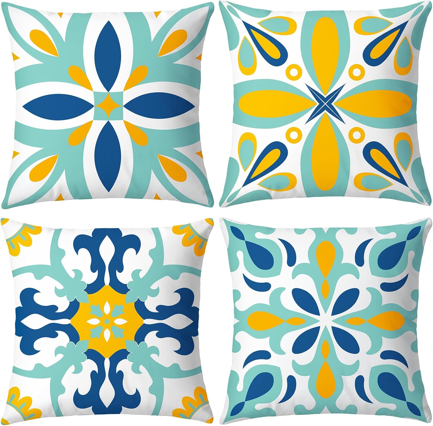 Outdoor Waterproof Throw Pillow Covers — Waterproof polyester pillow covers for outdoor use. Set of two 18x18 inch covers. Easy to clean — just wipe or hose down.