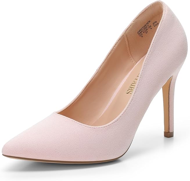 Dream Pairs Blush Satin Pumps with Rhinestone — Blush satin pumps with rhinestone detail.