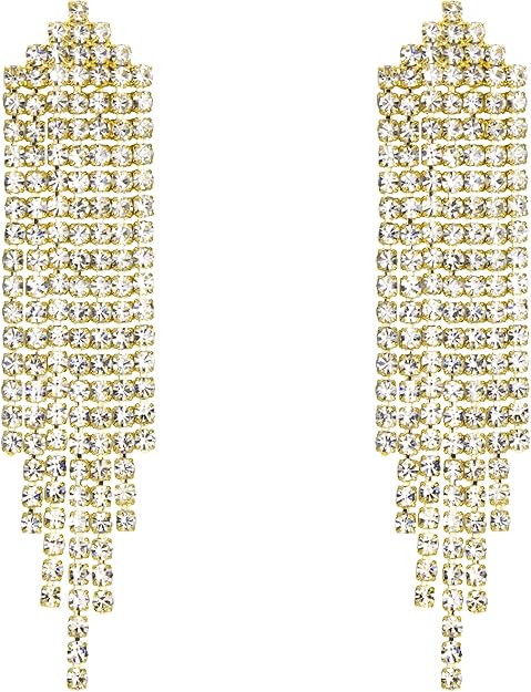 THUNARAZ Rhinestone Chandelier Tassel Earrings — Crystal rhinestone chandelier tassel drop earrings.